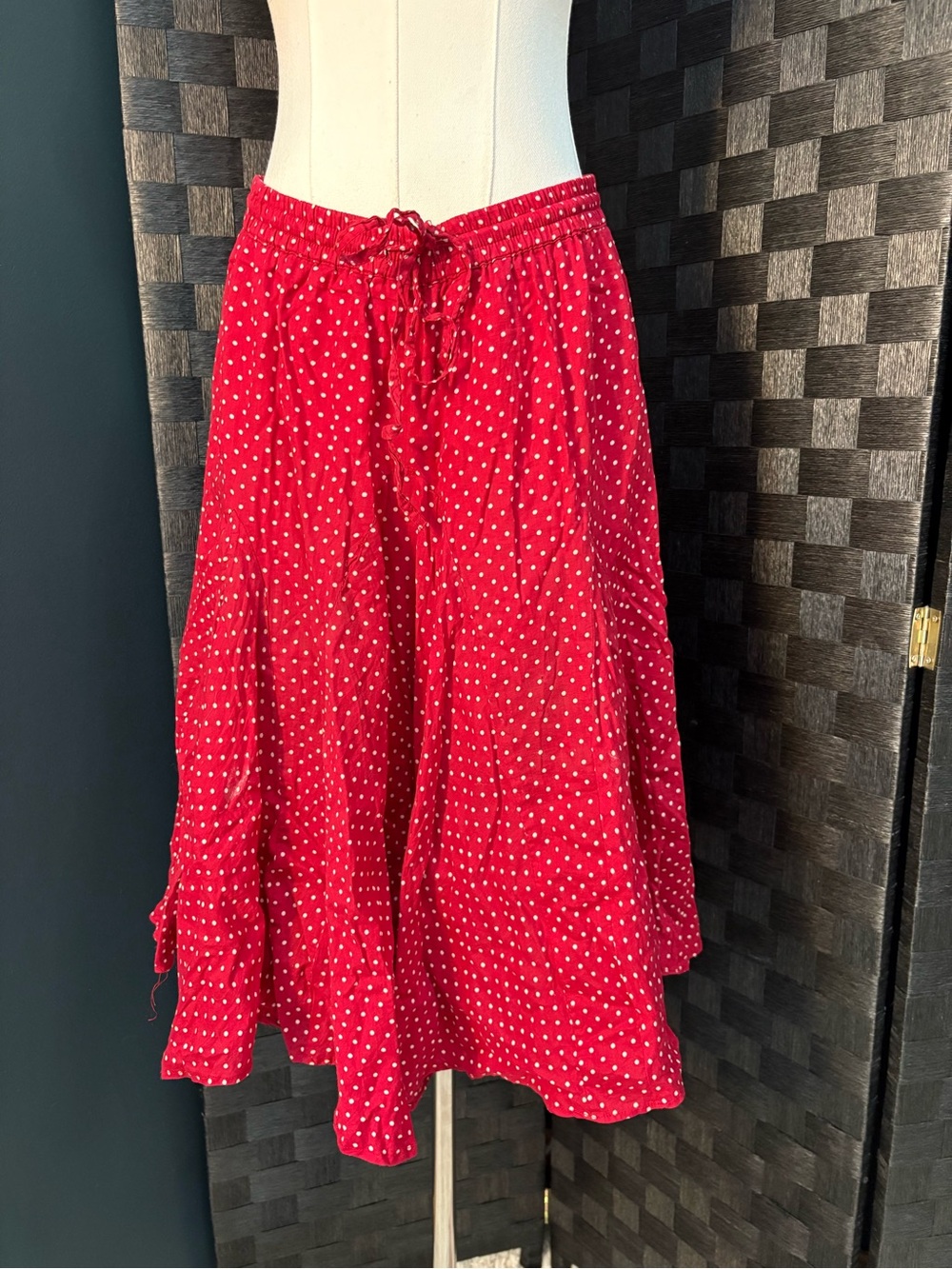 American Flirt Red Polka Dot Midi Skirt Boho Rockabilly Pinup Casual Cotton